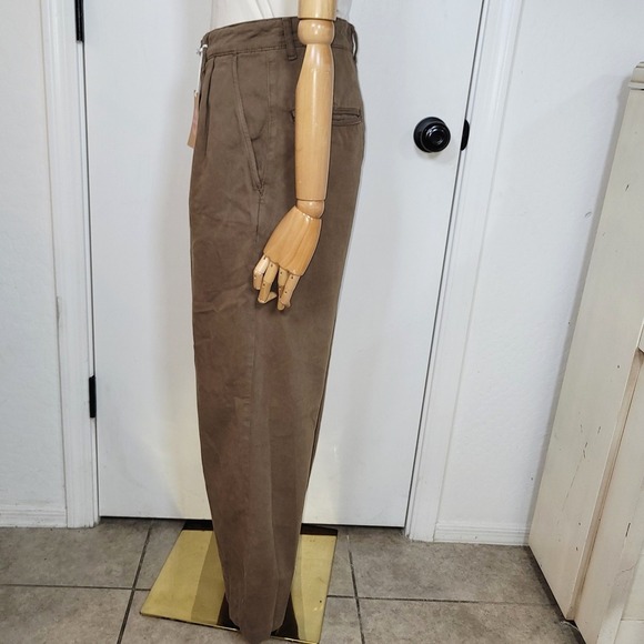 Reformation Montauk Pants NWT Size 26 High Rise Pleated Wide Leg Brown Twill - Picture 4 of 9